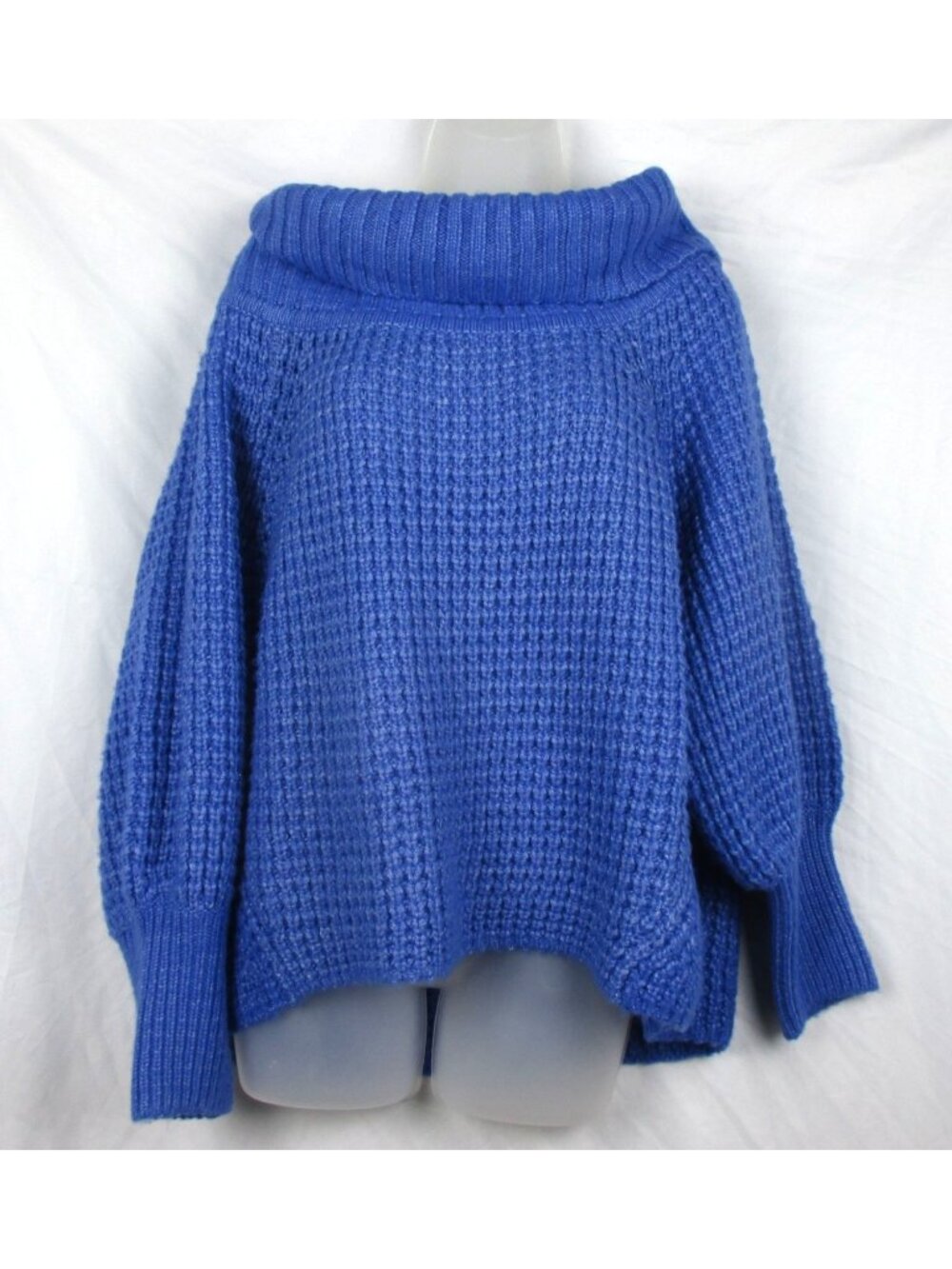 Express Womens Blue Waffle Knit Oversized Neck Sweater XL Cozy Fall Ease